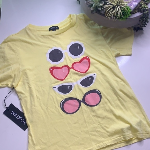 Wildfox Sunglasses T-shirt shirt sleeve yellow medium new with tags - Picture 5 of 5